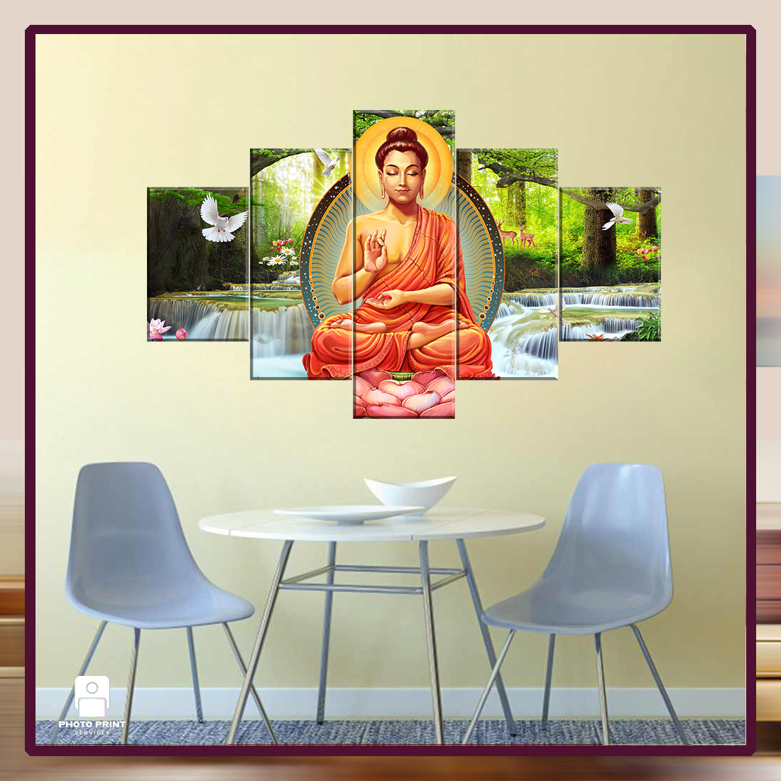 Five Panel Gautam Buddha Canvas Wall Art Price